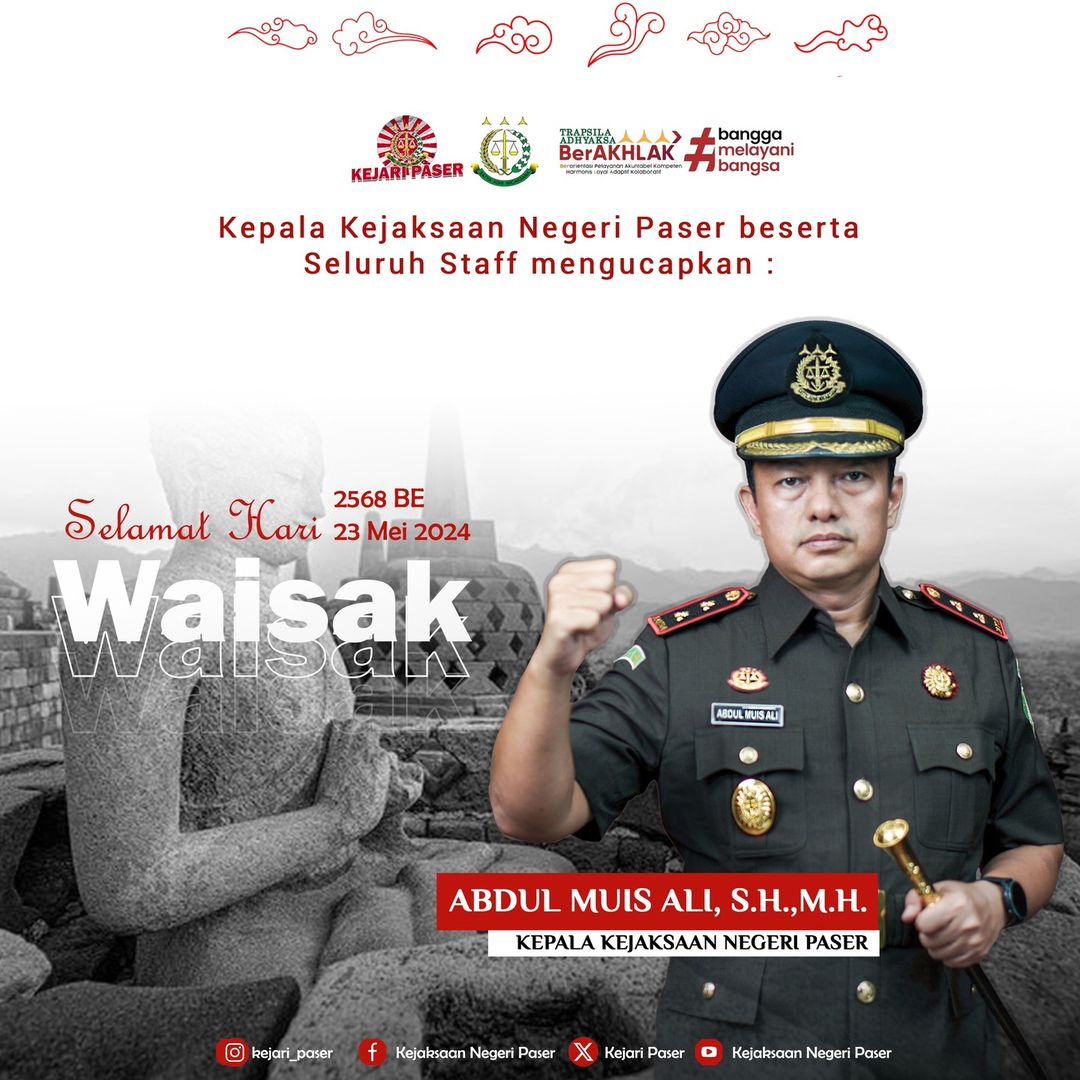 Keluarga Besar Kejaksaan Negeri Paser Mengucapkan Selamat Memperingati Hari Raya Waisak 23 Mei 2024