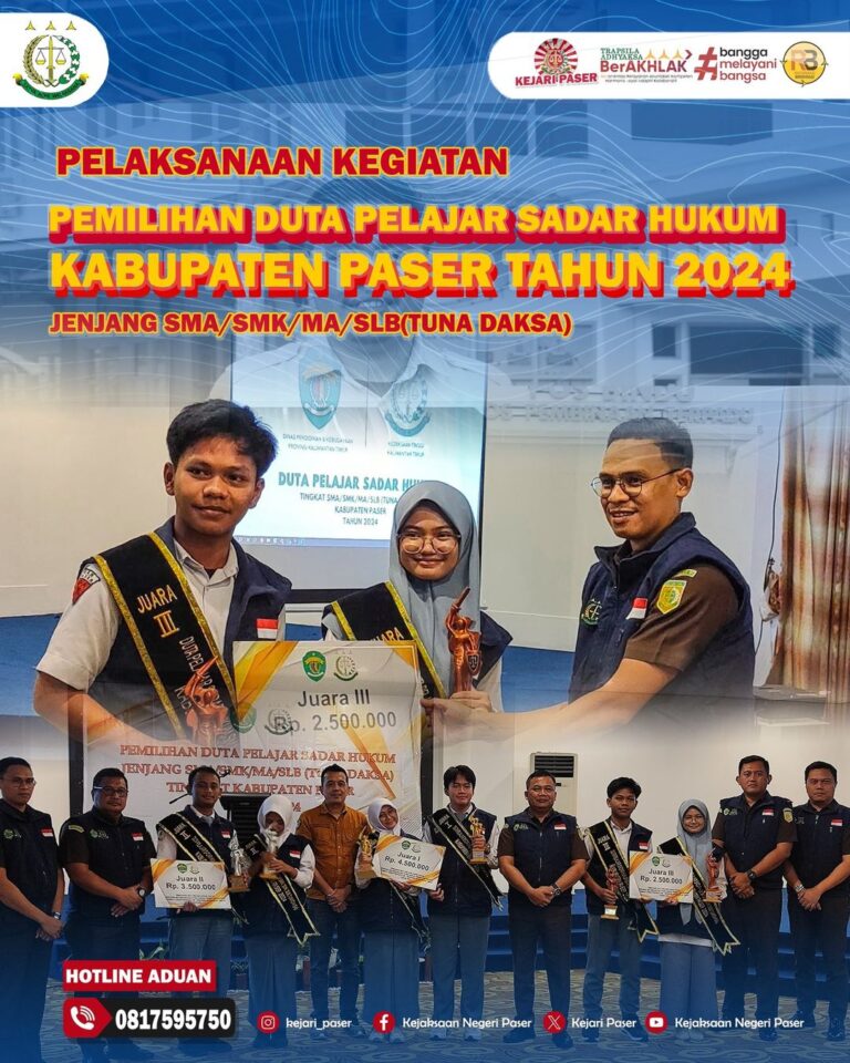 Kegiatan Pemilihan Duta Pelajar Sadar Hukum Kab.Paser Tahun 2024.
