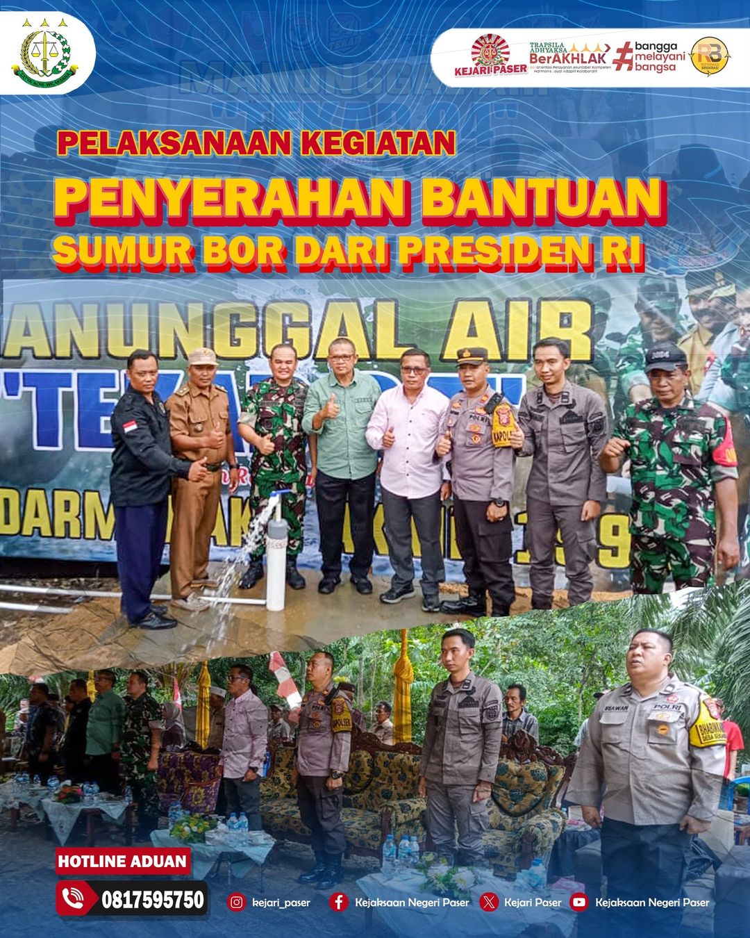 hari Sabtu tanggal 1 Juni 2024 pukul bertempat di Desa Sekuan Makmur RT 06 Kec. Muara Komam, Bapak Ahmad Firdaus Mushollin, S.H selaku Kasubsi Prapenuntutan Tindak Pidana Umum menghadiri Kegiatan Penyerahan Bantuan Sumur Bor dari Presiden RI.