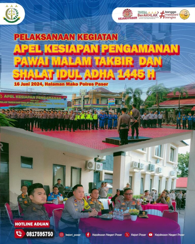 egiatan Apel Kesiapan Pengamanan Pawai Malam Takbir dan Shalat Idul Adha 1445 H tahun 2024.