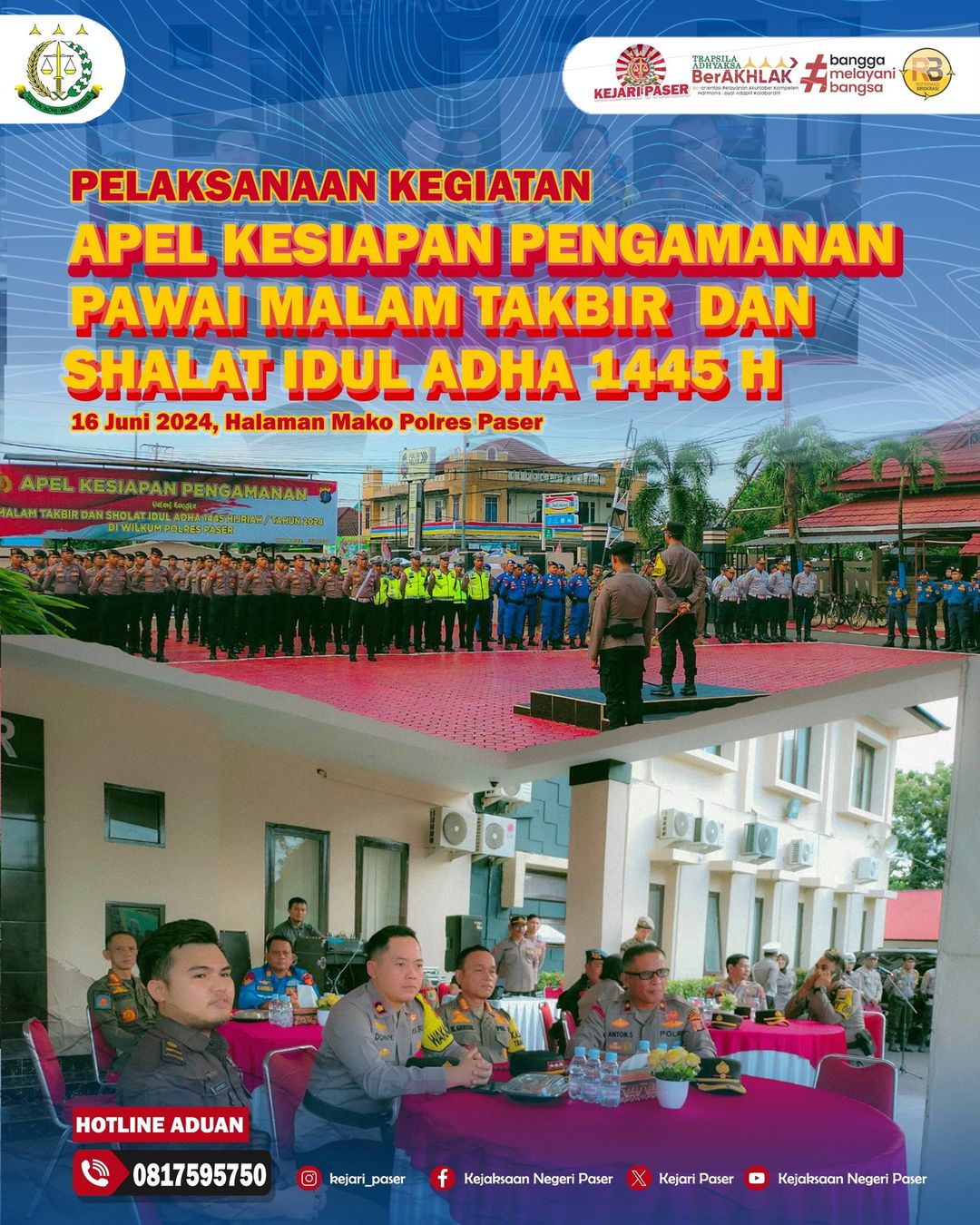 egiatan Apel Kesiapan Pengamanan Pawai Malam Takbir dan Shalat Idul Adha 1445 H tahun 2024.