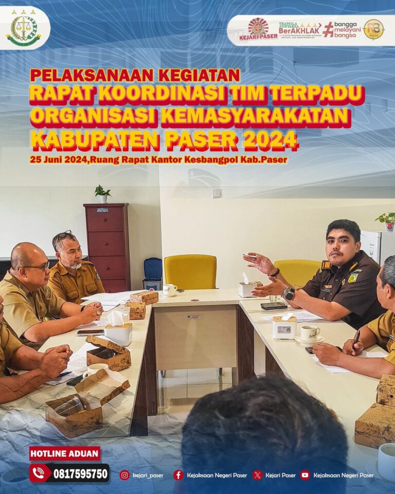 Pelaksaan Kegiatan Rapat Koordinasi Tim Terpadu Organisasi Kemasyarakatan Kab.Paser 2024