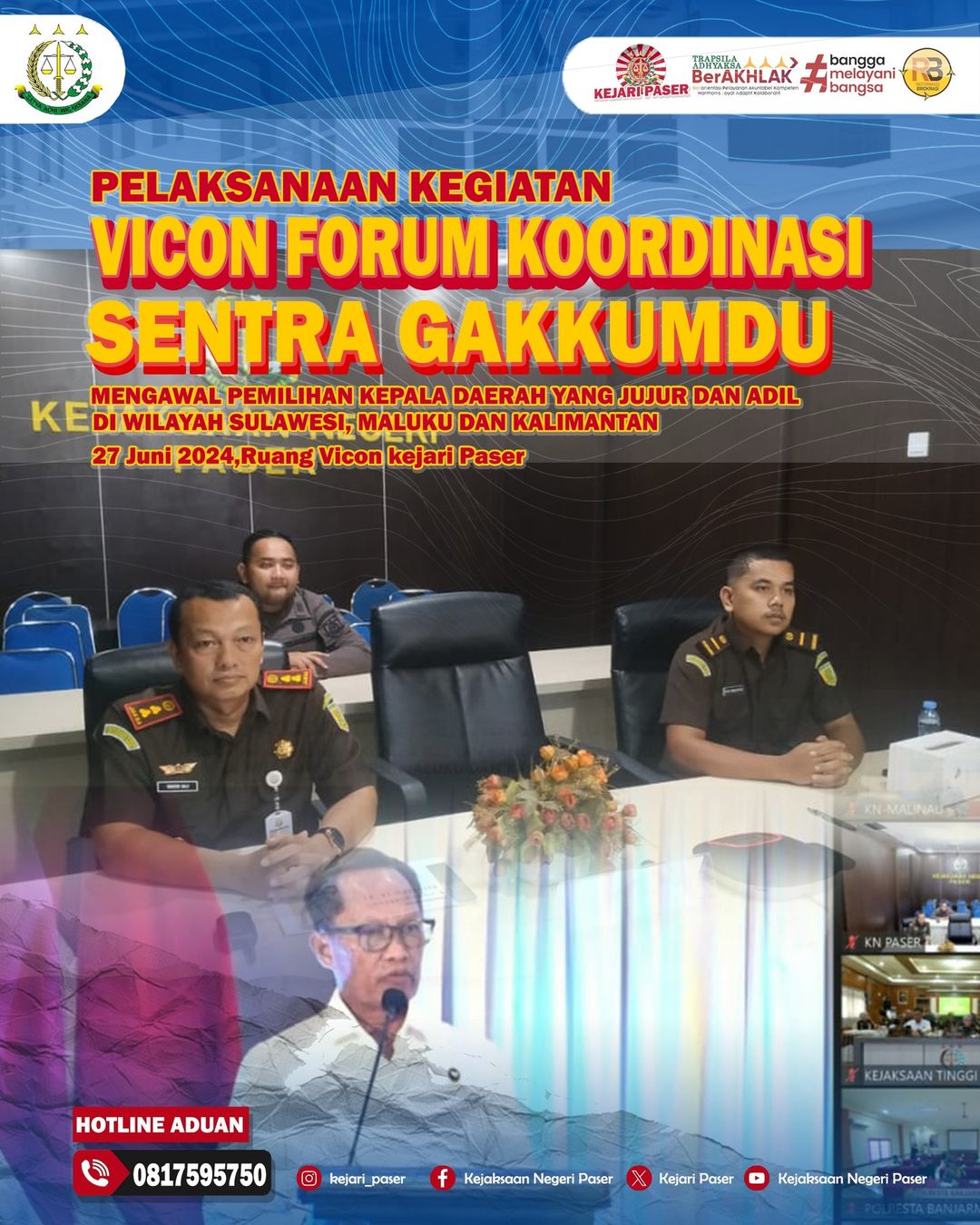kegiatan Vicon Forum Koordinasi Sentra Gakkumdu Mengawal Pemilihan Kepala Daerah Yang Jujur dan Adil di Wilayah Sulawesi, Maluku dan Kalimantan di Ruang Vicon Kejari Paser
