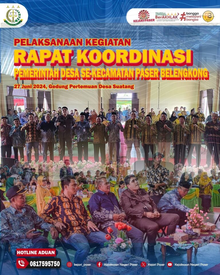 Pelaksaan Kegiatan Rapat Koordinasi Pemerintah Desa Se-Kecamatan Paser Belengkong sebagai Narasumber Materi Hukum