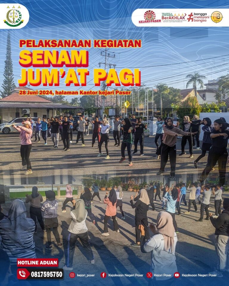 Pelaksaan kegiatan Senam Jum'at Pagi di halaman kantor kejaksaan negeri paser yang diikuti seluruh Pegawai, PPnPN dan Honorer kejaksaan negeri paser