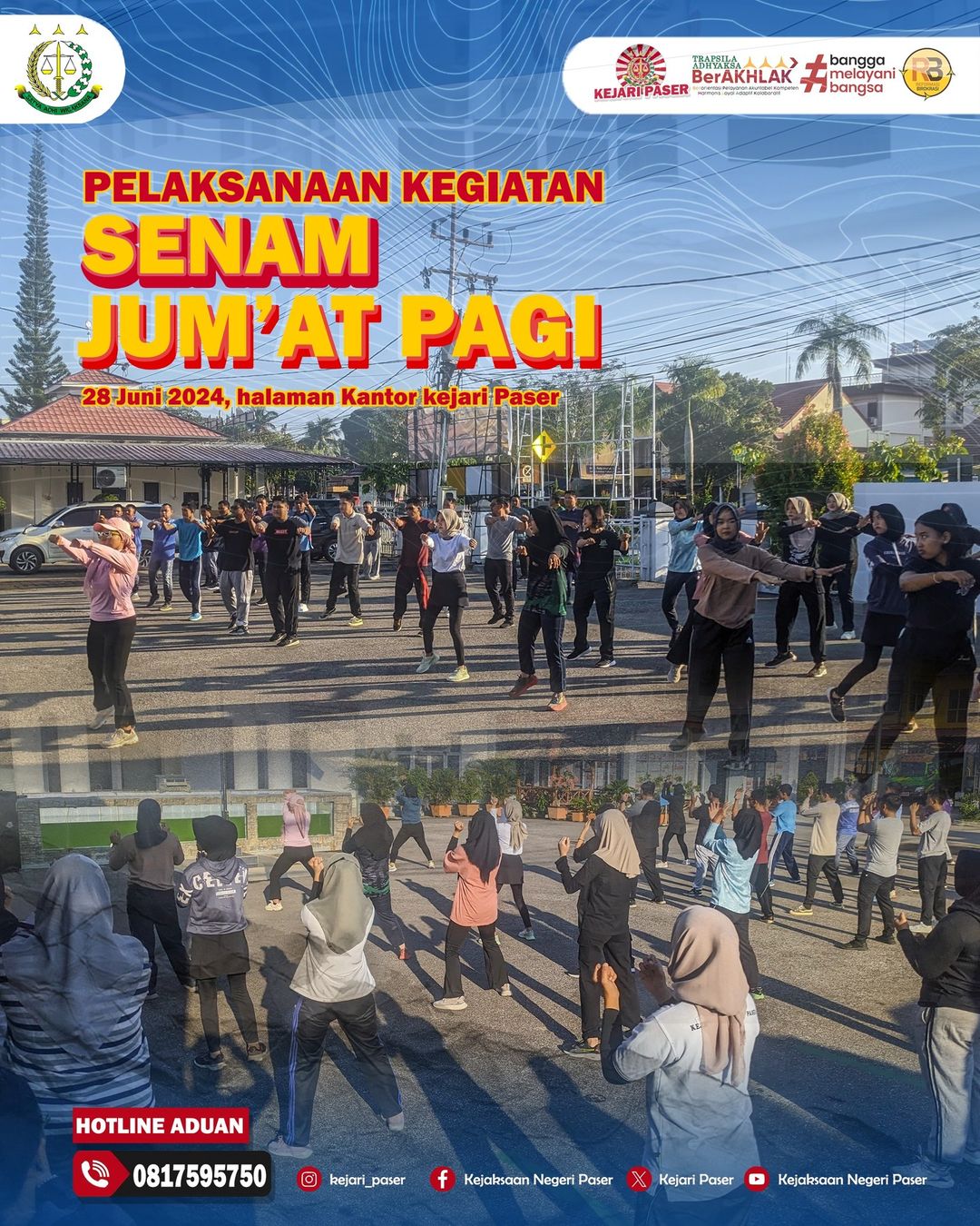 Pelaksaan kegiatan Senam Jum'at Pagi di halaman kantor kejaksaan negeri paser yang diikuti seluruh Pegawai, PPnPN dan Honorer kejaksaan negeri paser