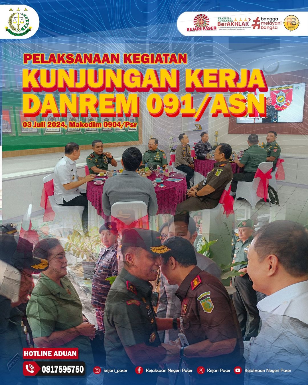 Pelaksaan Kegiatan Kunjungan Kerja Danrem 091/ASN yang bertempat di makodim 0904/Psr.