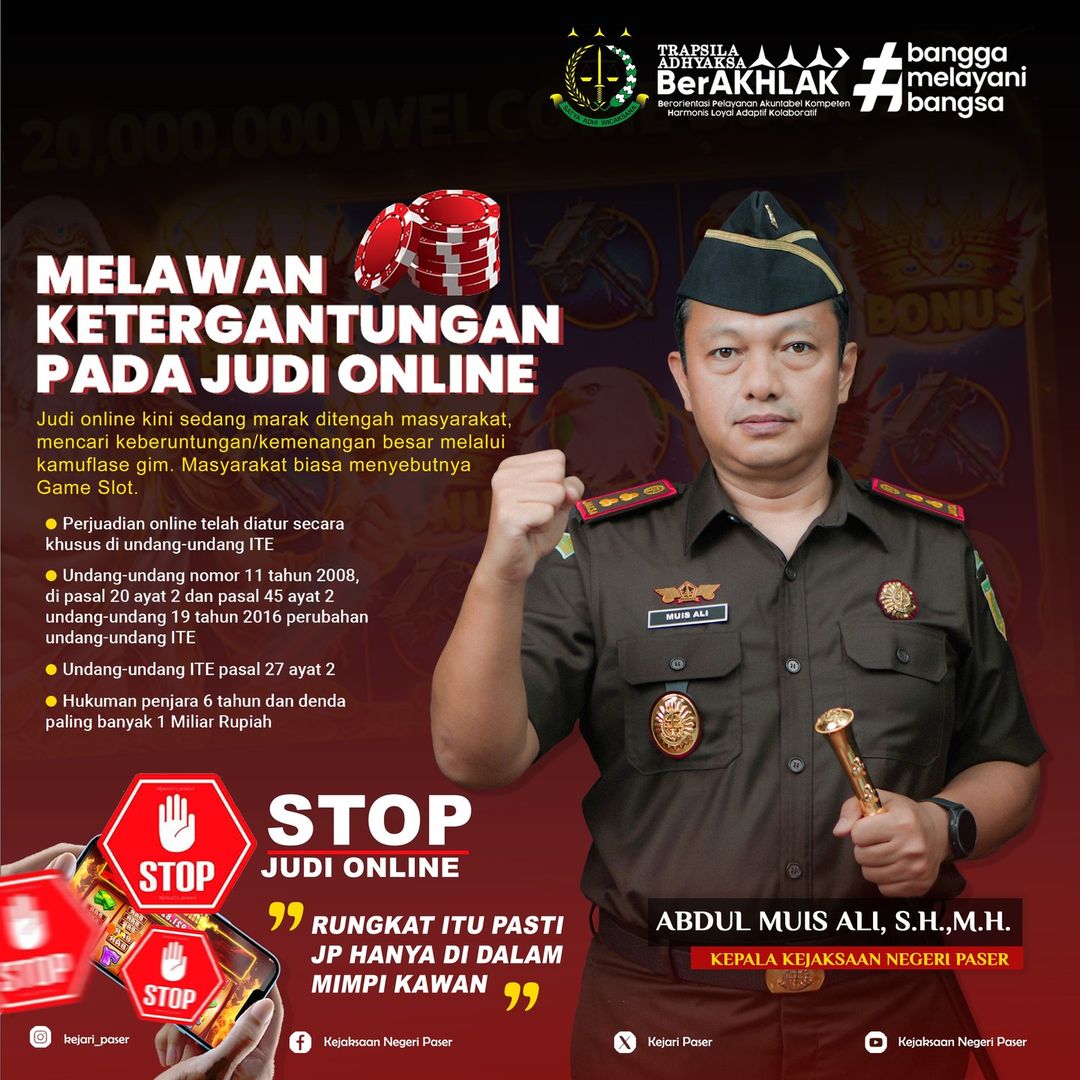 MELAWAN KETERGANTUNGAN PADA JUDI ONLINE.  Judi online kini sedang marak ditengah masyarakat, mencari keberuntungan/kemenangan besar melalui kamuflase gim.  "RUNGKAT ITU PASTI, JP HANYA DIDALAM MIMPI KAWAN"  JADI JAUHI DAN STOP JUDI ONLINE ! UNTUK MASA DEPAN YANG LEBIH BAIK.