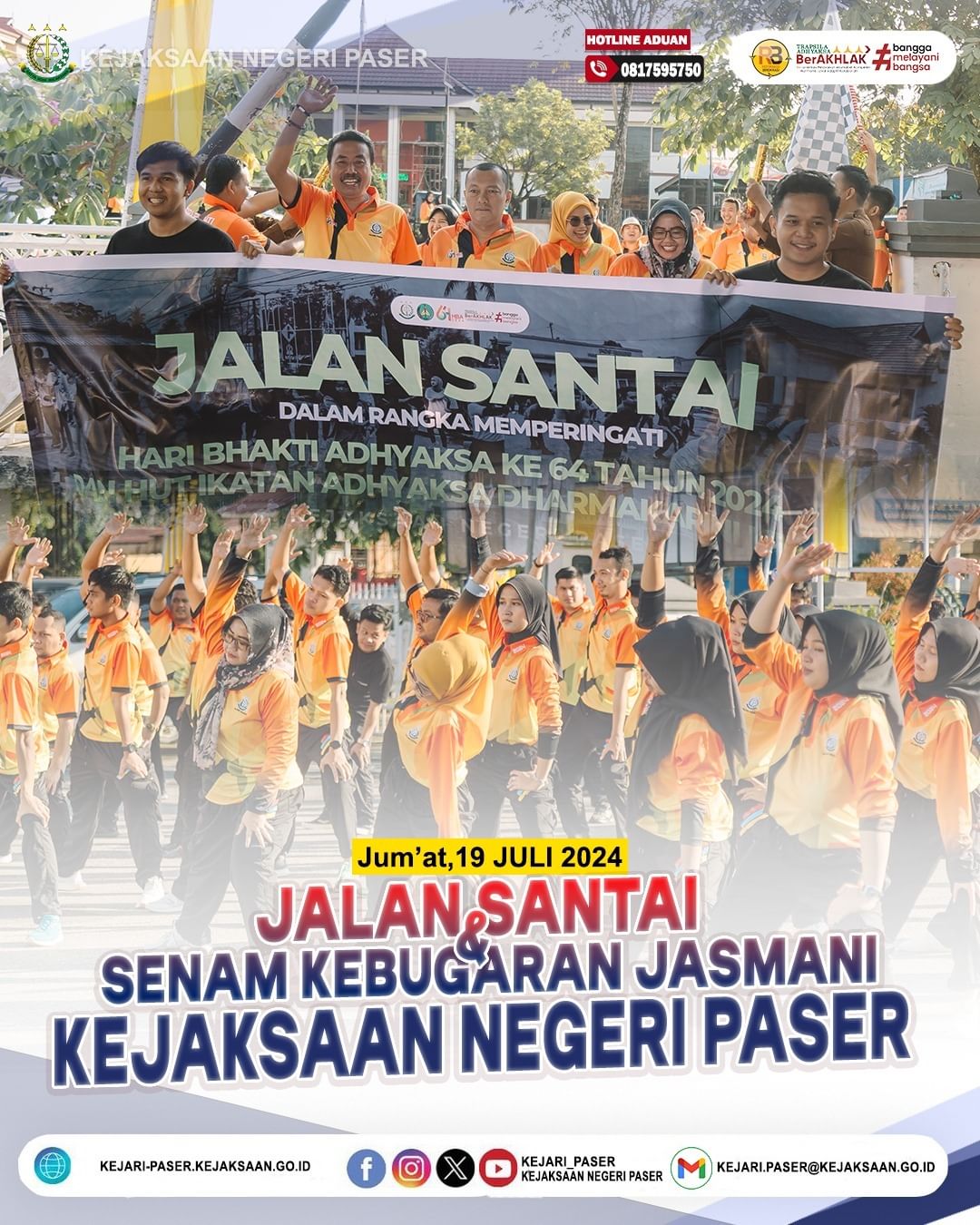 kegiatan Jalan Santai dan Senam Kebugaran Jasmani dalam rangka Peringatan Hari Bhakti Adhyaksa ke 64 Tahun 2024 dan HUT IAD XXIV