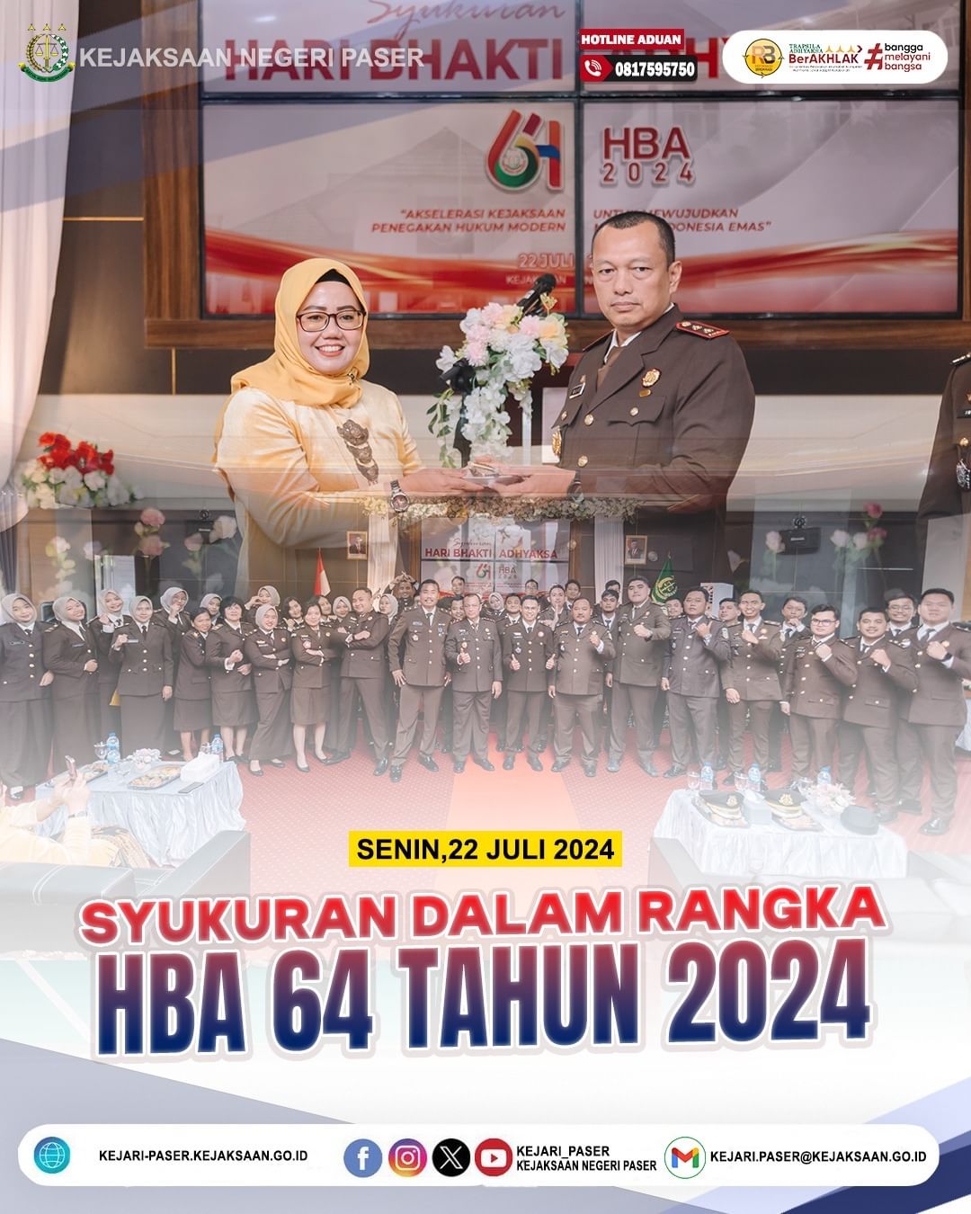 kegiatan Syukuran dalam rangka HBA 64 Tahun 2024 di Aula Kejaksaan Negeri Paser