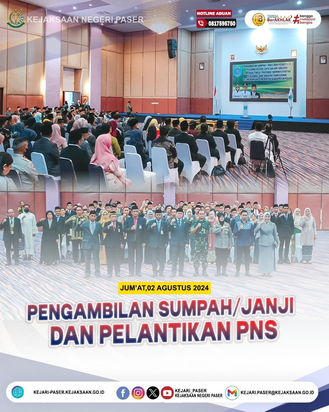 Kegiatan Pengambilan Sumpah/Janji Dan Pelantikan PNS dalam jabatan Pimpinan Tinggi Pratama, Administrator, Pengawas, Dan Jabatan Fungsional