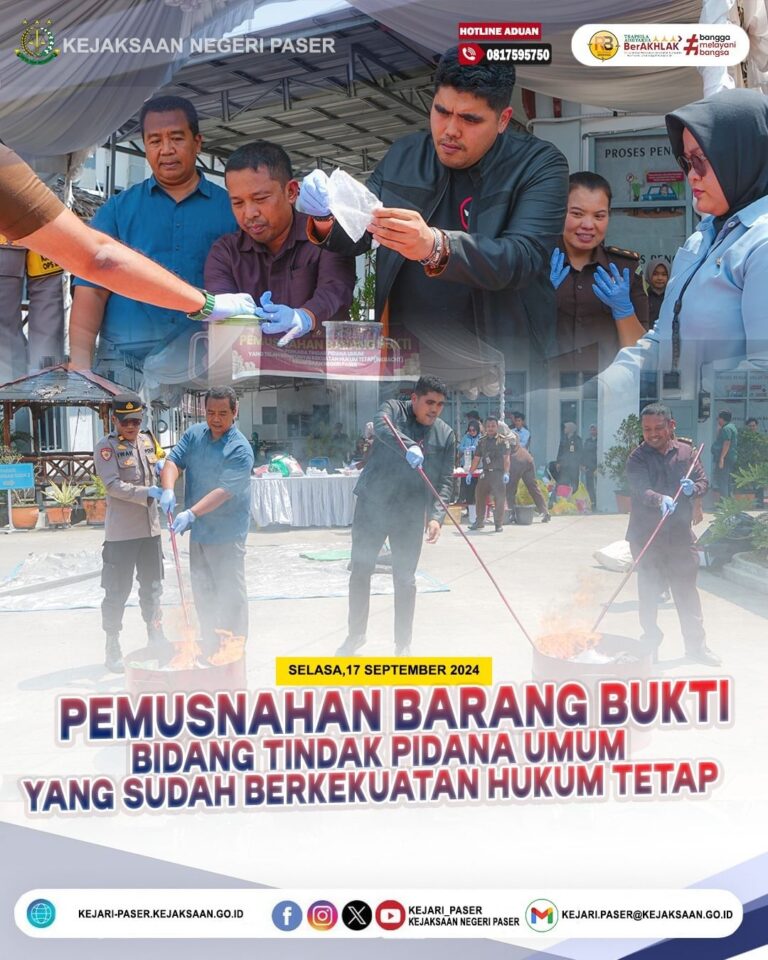 Kejaksaan Negeri Paser Mengadakan Kegiatan Pemusnahan Barang Bukti Bidang Tindak Pidana Umum yang Sudah Berkekuatan Hukum Tetap(INKRACHT).