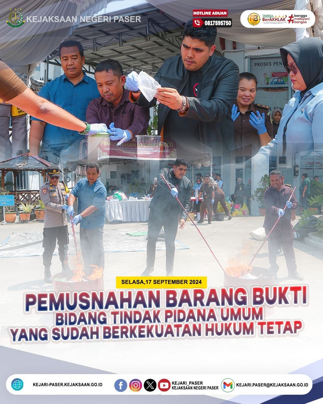 Kejaksaan Negeri Paser Mengadakan Kegiatan Pemusnahan Barang Bukti Bidang Tindak Pidana Umum yang Sudah Berkekuatan Hukum Tetap(INKRACHT).