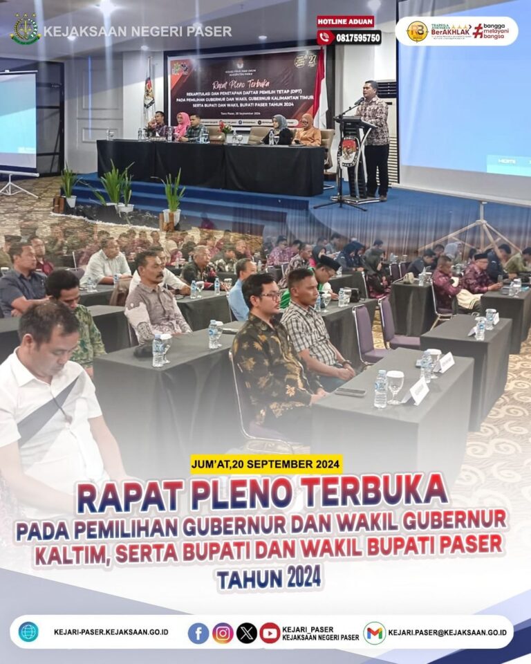 Rangka menghadiri "Rapat Pleno Terbuka Rekapitulasi dan Penetapan Daftar Pemilih Tetap (DPT) pada Pemilihan Gubernur dan Wakil Gubernur Kalimantan Timur, serta Bupati dan Wakil Bupati Paser Tahun 2024".