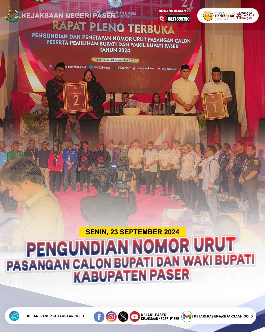 kegiatan pengundian nomor urut pasangan Calon Bupati dan Wakil Bupati Kabupaten Paser