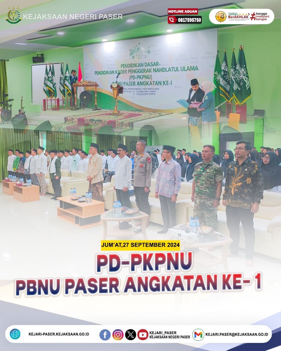 Pada Hari Jum'at, tanggal 27 September 2024, bertempat di MAN Insan Cendekia, Penelaah Penuntutan dan Penegakan Hukum M. Khafidz Nufaisa S.H. menghadiri Acara Pembukaan Pendidikan Dasar Pendidikan Kader Penggerak Nahdlatul Ulama (PD-PKPNU) PCNU Paser Angkatan ke I.
