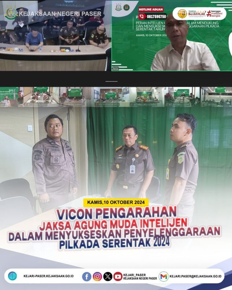 kegiatan Video Conference Pengarahan Jaksa Agung Muda Intelijen dalam Menyukseskan Penyelenggaraan Pilkada Serentak 2024