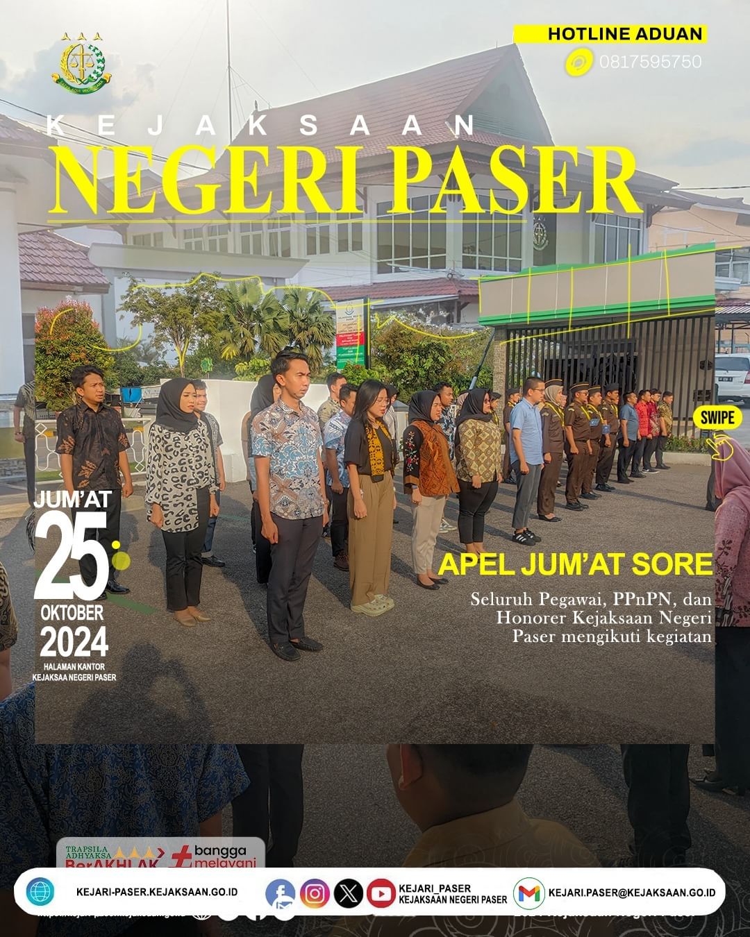 kegiatan Apel Jum'at Sore di halaman kantor Kejaksaan Negeri Paser