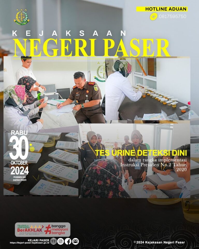 Tes Urine Deteksi Dini dalam rangka Implementasi Instruksi Presiden No. 2 Tahun 2020.