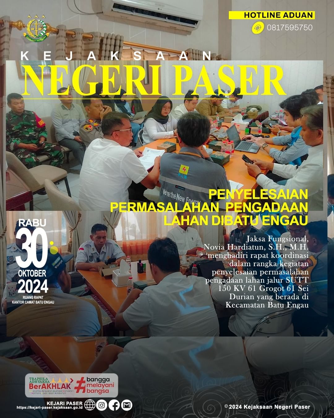 Sehubungan dengan adanya aset Air Conditioner (AC) milik Kejaksaan Negeri Paser dimana 1 (satu) AC merek Sharp rusak, maka dengan ini kami mengajulkan permintaan pemeliharaan Air Conditioner (AC) yang berada di Ruang Intelijen. Demikian untuk menjadi maklum.