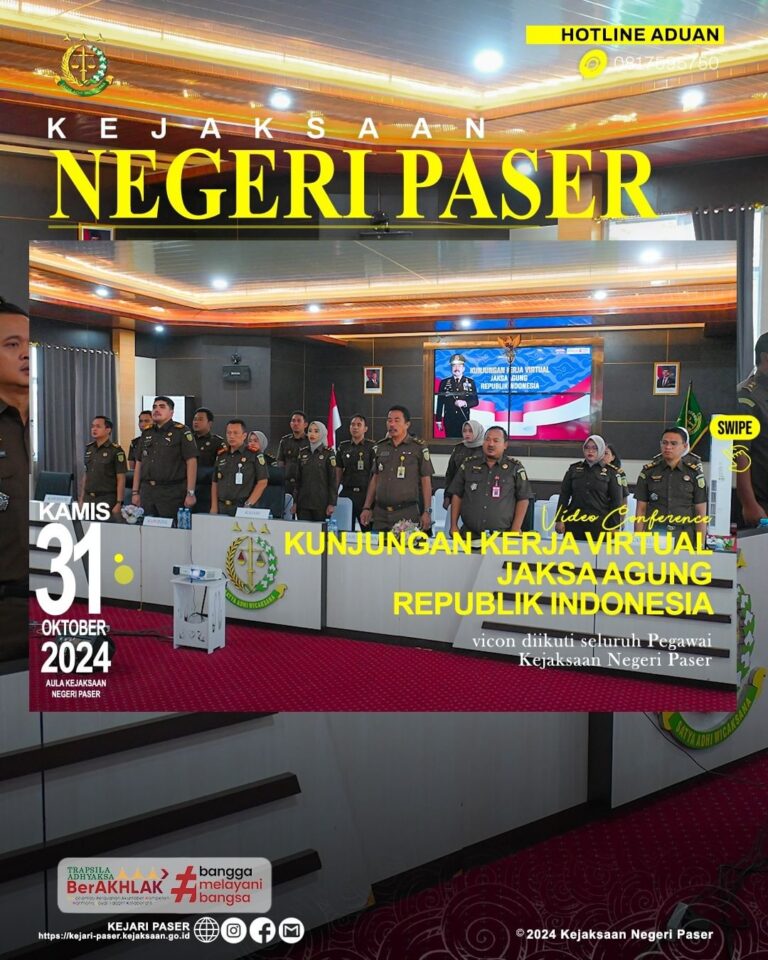 kegiatan Vicon kunjungan kerja Jaksa Agung Republik Indonesia yang diikuti seluruh pegawai kejaksaan negeri paser.