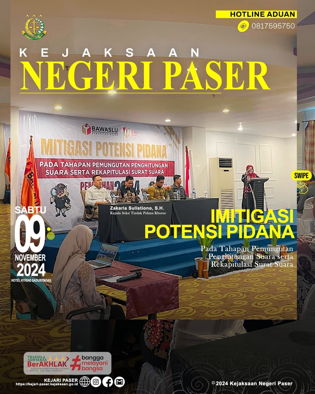 Rapat Kerja Mitigasi Pelanggaran Pidana pada tahapan Pemungutan dan Perhitungan serta Rekapitulasi Surat Suara Pemilihan Serentak Tahun 2024