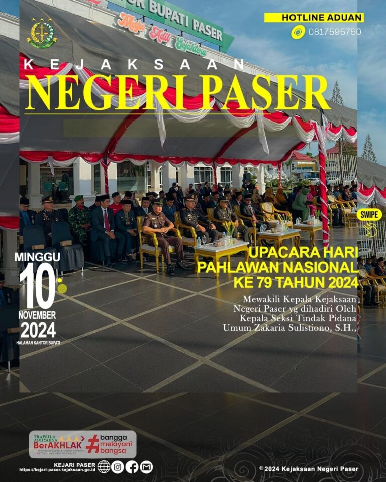 Kegiatan Upacara Peringatan Hari Pahlawan Nasional Ke-79 dengan Tema “Teladani Pahlawanmu Cintai Negerimu” di halaman kantor bupati paser dilanjutkan dengan kegiatan Ziarah Nasional Bertempat di Taman Makam Pahlawan “Daya Taka”