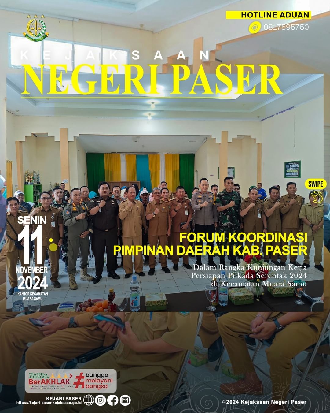 kegiatan Kunjungan Kerja PJ Bupati Paser ke Kantor Kecamatan Muara Samu dalam rangka Persiapan Pilkada Serentak 2024.