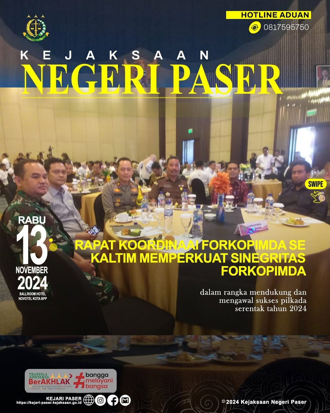 Rapat Koordinaai Forkopimda Se Kaltim memperkuat sinegritas Forkopimda dalam mengdukung dan mengawal sukses pilkada serentak tahun 2024