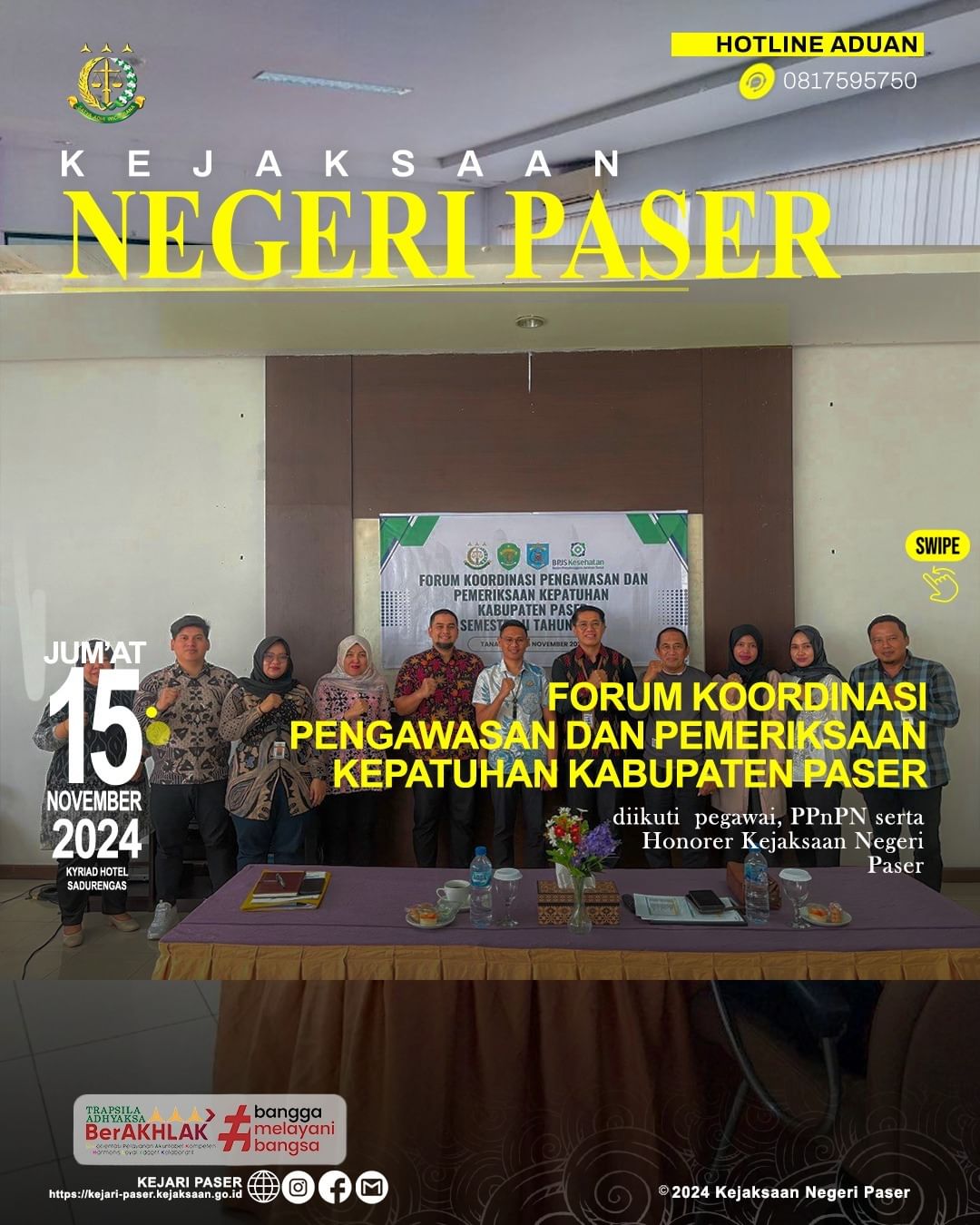 egiatan forum Koordinasi Pengawasan dan Pemeriksaan Kepatuhan Kabupaten Paser semester II tahun 2024