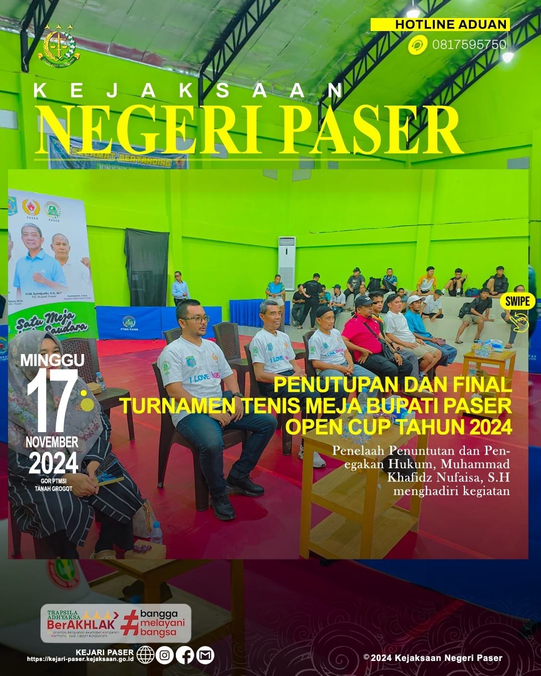 Penutupan dan Final Turnamen Tenis Meja Bupati Paser Open Cup Tahun 2024.