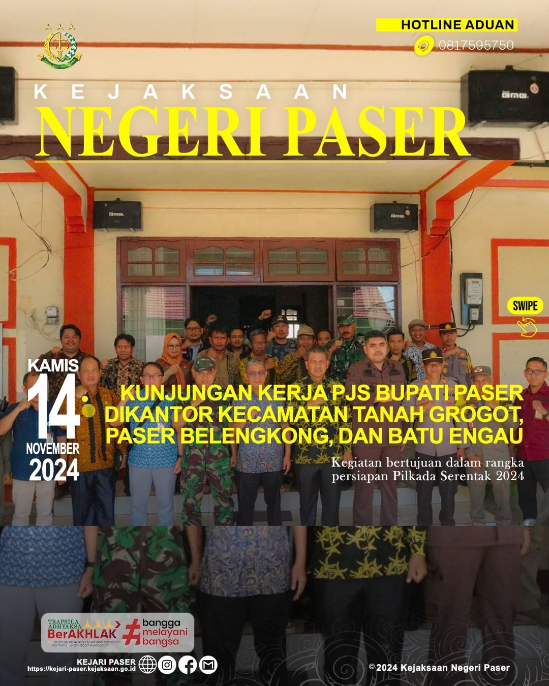 Kegiatan Kunjungan Kerja Pejabat Sementara (Pjs.) Bupati Paser ke Kantor Kecamatan Tanah Grogot, Paser Belengkong, dan Batu Engau dalam Rangka Persiapan Pilkada Serentak 2024.