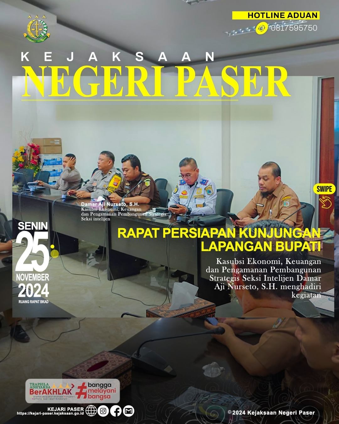Rapat persiapan Kunjungan Lapangan Bupati bersama Unsur Forkopimda Kab. Paser ke TPS di wilayah kecamatan di Kab. Paser serta persiapan Video Conference (Vicon) Pj. Gubernur Kaltim bersama Unsur Forkopimda Prov. Kaltim dengan Bupati/Walikota bersama Unsur Forkopimda Prov. Kaltim dengan Bupati/ Walikota bersama Unsur Forkopimda Kabupaten/Kota se-Kaltim