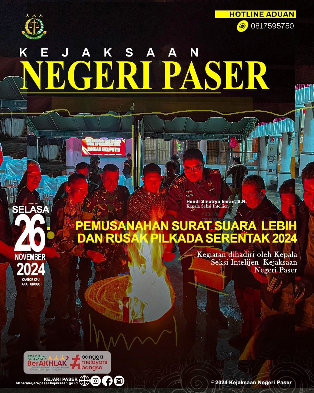 Pemusnahan Surat Suara Lebih dan Rusak Pilkada Serentak 2024 Kabupaten Paser.