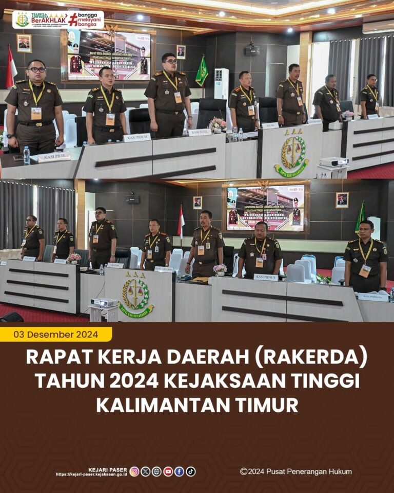 Rapat Kerja Daerah (Rakerda) Tahun 2024 Kejaksaan Tinggi Kalimantan Timur secara virtual, dengan tema "Wujudkan Penegakan Hukum yang Humanis dan Berintegritas"