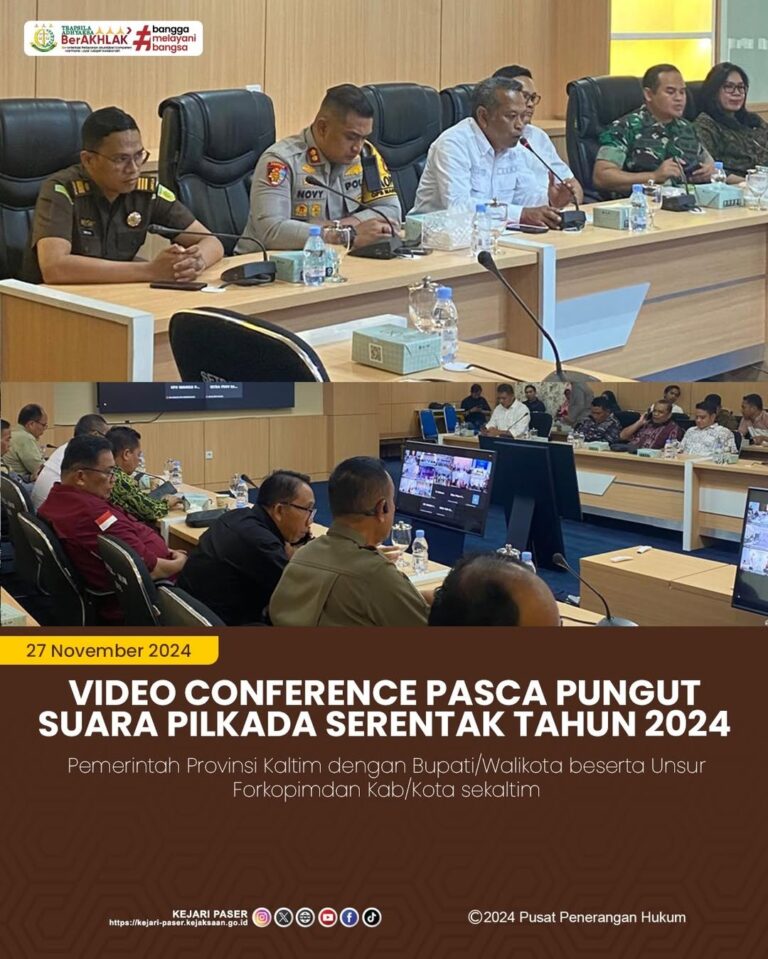kegiatan Video Conference Pasca Pungut Suara Pilkada serentak Tahun 2024, Pemerinta Provinsi Kaltim dengam Bupati/Walikota beserta Unsur Forkopimda Kab/Kota sekaltim