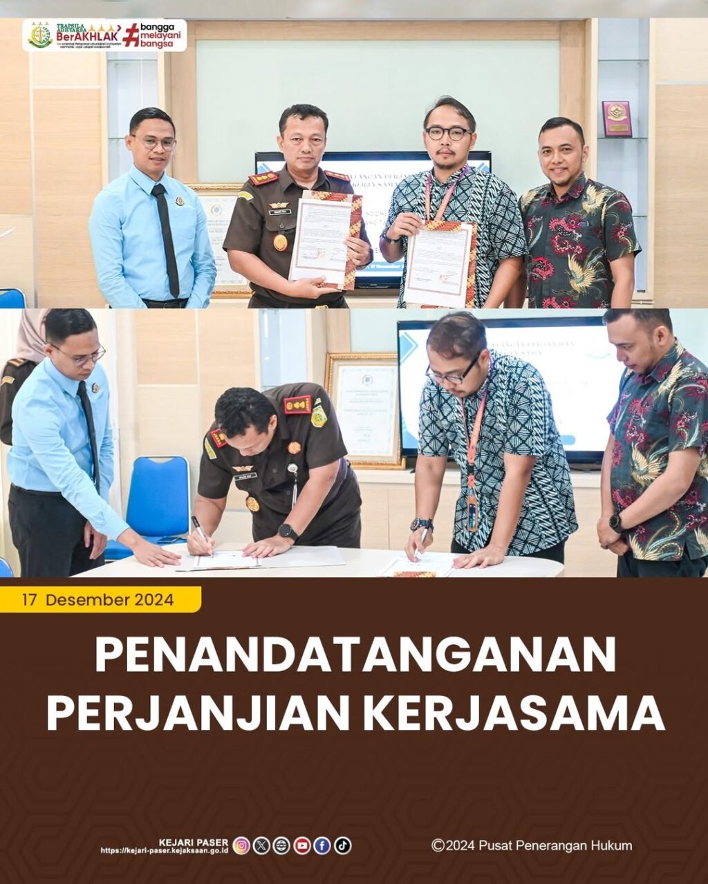 kegiatan Penandatanganan Perjanjian Kerja sama antara PT. Bank Rakyat Indonesia (PERSERO) TBK (KANTOR CABANG TANAH GROGOT) Dengan Kejaksaan Negeri Paser