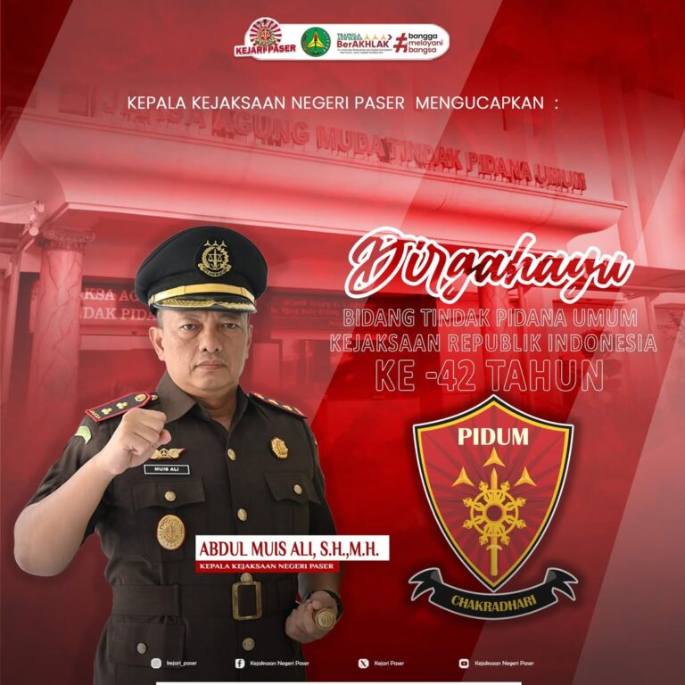 Kepala Kejaksaan Negeri Paser mengucapkan Dirgahayu Ke-42 Bidang Tindak Pidana Umum Kejaksaan RI Tahun 2024.