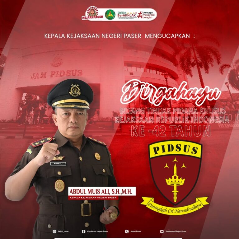 Kepala Kejaksaan Negeri Paser mengucapkan Dirgahayu Ke-42 Bidang Tindak Pidana Khusus Kejaksaan RI Tahun 2024.