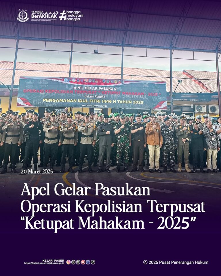 Apel Gelar Pasukan dalam rangka Pelaksanaan Pam Idul Fitri 1446 H tahun 2025 yang dilaksanakan di Halaman Mako Polres Paser.