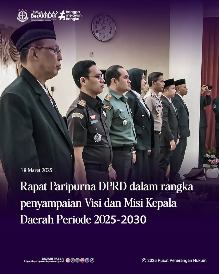 menghadiri "Rapat paripurna DPRD dalam rangka penyampaian visi dan misi Kepala Daerah periode 2025-2030 dan Penandatanganan pakta integritas dan Komitmen anti korupsi antara DPRD dan Pemkab".