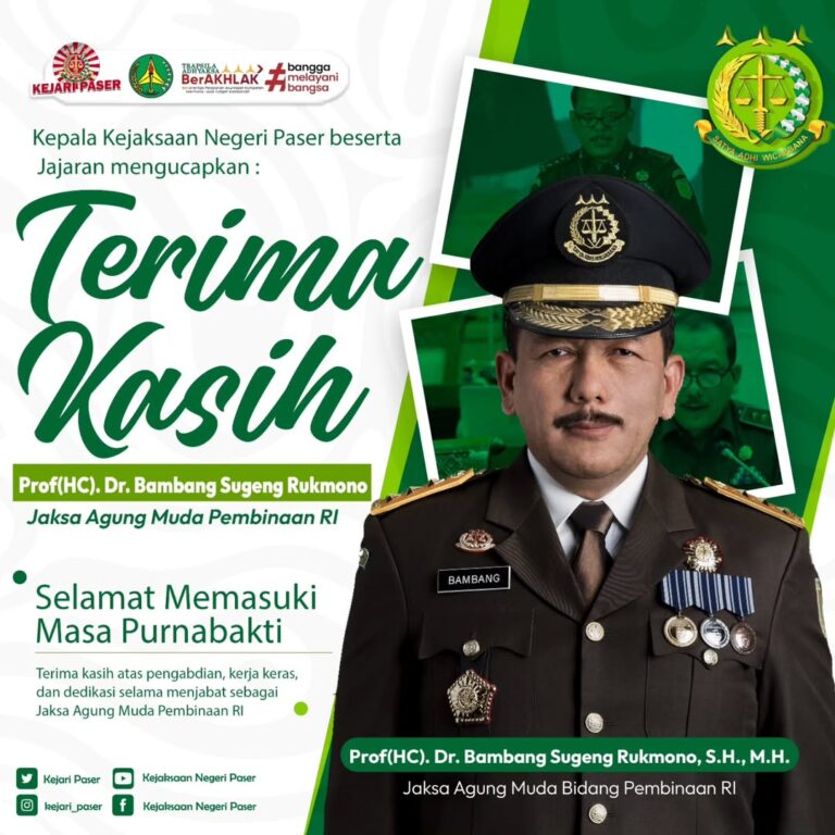 Terima Kasih atas Pengabdian dan Dedikasinya Kepada Bapak Prof (HC). Dr. Bambang Sugeng Rukmono, Jaksa Agung Muda Pembinaan Kejaksaan Agung RI 2019 - 2025.
