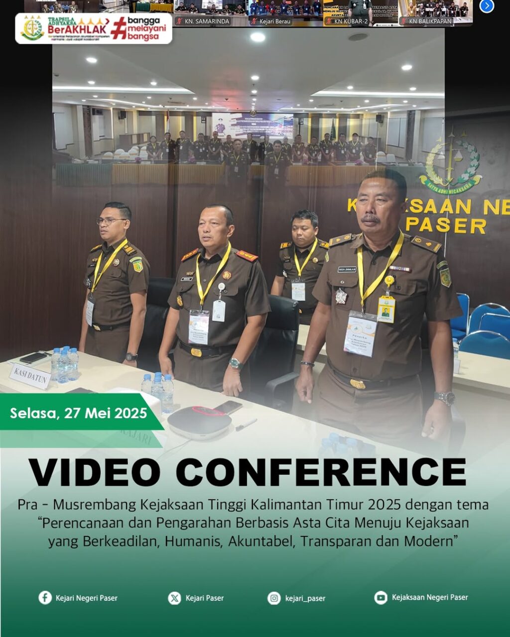 kegiatan Vicon Pra Musrembang Kejaksaan Tinggi Kalimantan Timur 2025 dengan tema "Perencanaan dan Pengarahan Berbasis Asta Cita Menuju Kejaksaan yang Berkeadilan, Humanis, Akuntabel, Transparan dan Modern"