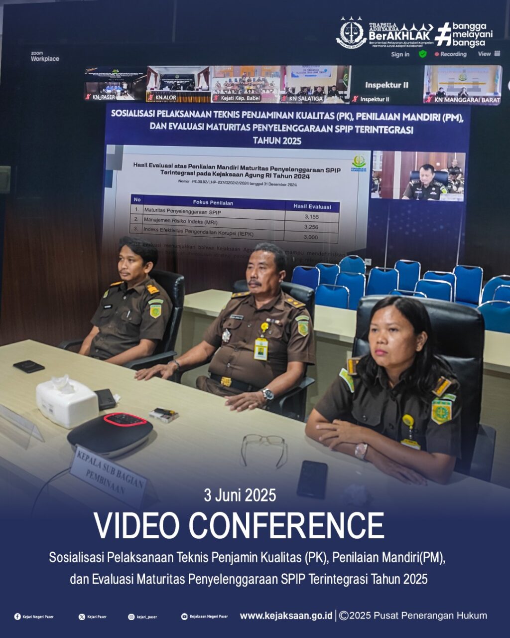 Vicon Sosialisasi Pelaksanaan Teknis Penjaminan Kualitas (PK), Penilaian Mandiri(PM), dan Evaluasi Maturitas Penyelenggaraan SPIP Terintegrasi Tahun 2025.