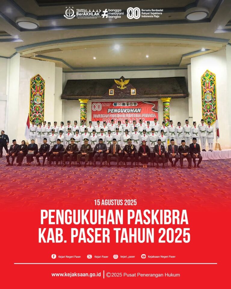 Undangan Pengukuhan Paskibraka Kabupaten Paser tahun 2025 bertempat di Gedung Awa Mangkuruku Tanah Grogot.