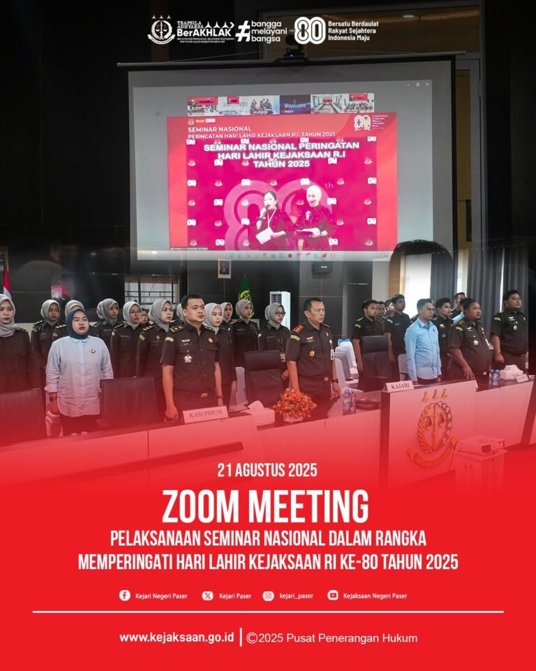 Kegiatan Zoom Meeting Pelaksanaan Seminar Nasional Dalam Rangka Memperingati Hari Lahir Kejaksaan RI ke-80 Tahun 2025