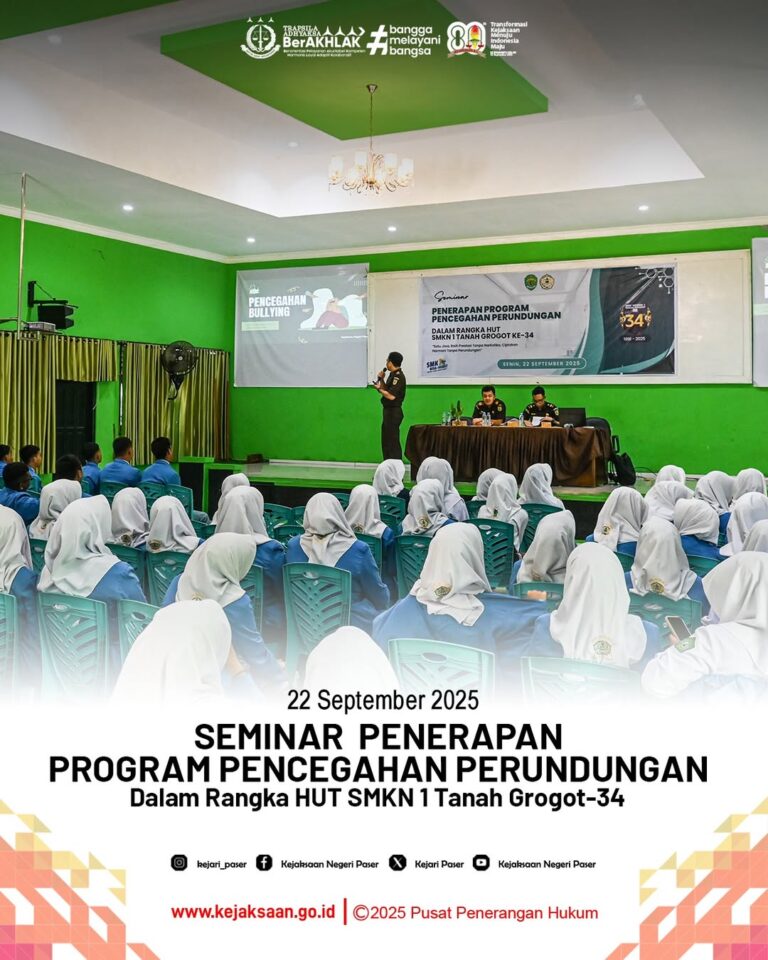 Kegiatan Seminar Penerapan Program Pencegahan Perundungan dalam rangka Kegiatan HUT SMKN 1 Tanah Grogot ke-34