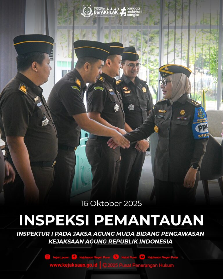 Inspeksi Pemantauan oleh Tim Pemantauan Inspektur I pada Jaksa Agung Muda Bidang Pengawasan Kejaksaan Agung RI yang dipimpin oleh Ibu Enen Saribanon, S.H., M.H