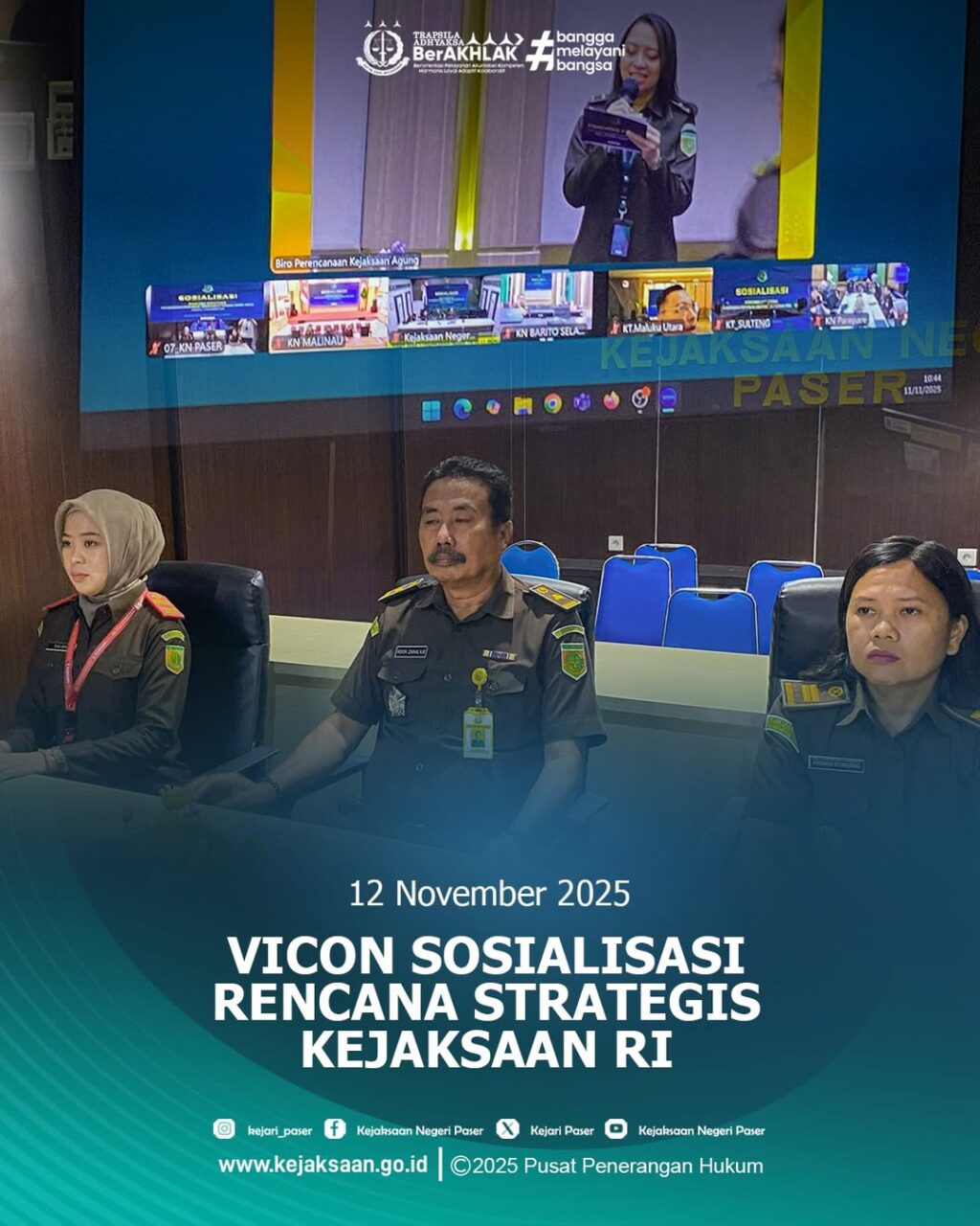 mengikuti kegiatan vicon Sosialisasi Rencana Strategis Kejaksaan RI.