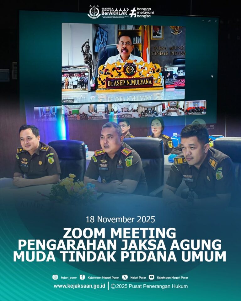 kegiatan Zoom Meeting Pengarahan Jaksa Agund Muda Tindak PIdana Umum.